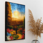 Serene Sunset Stroll Framed Canvas Art Portrait
