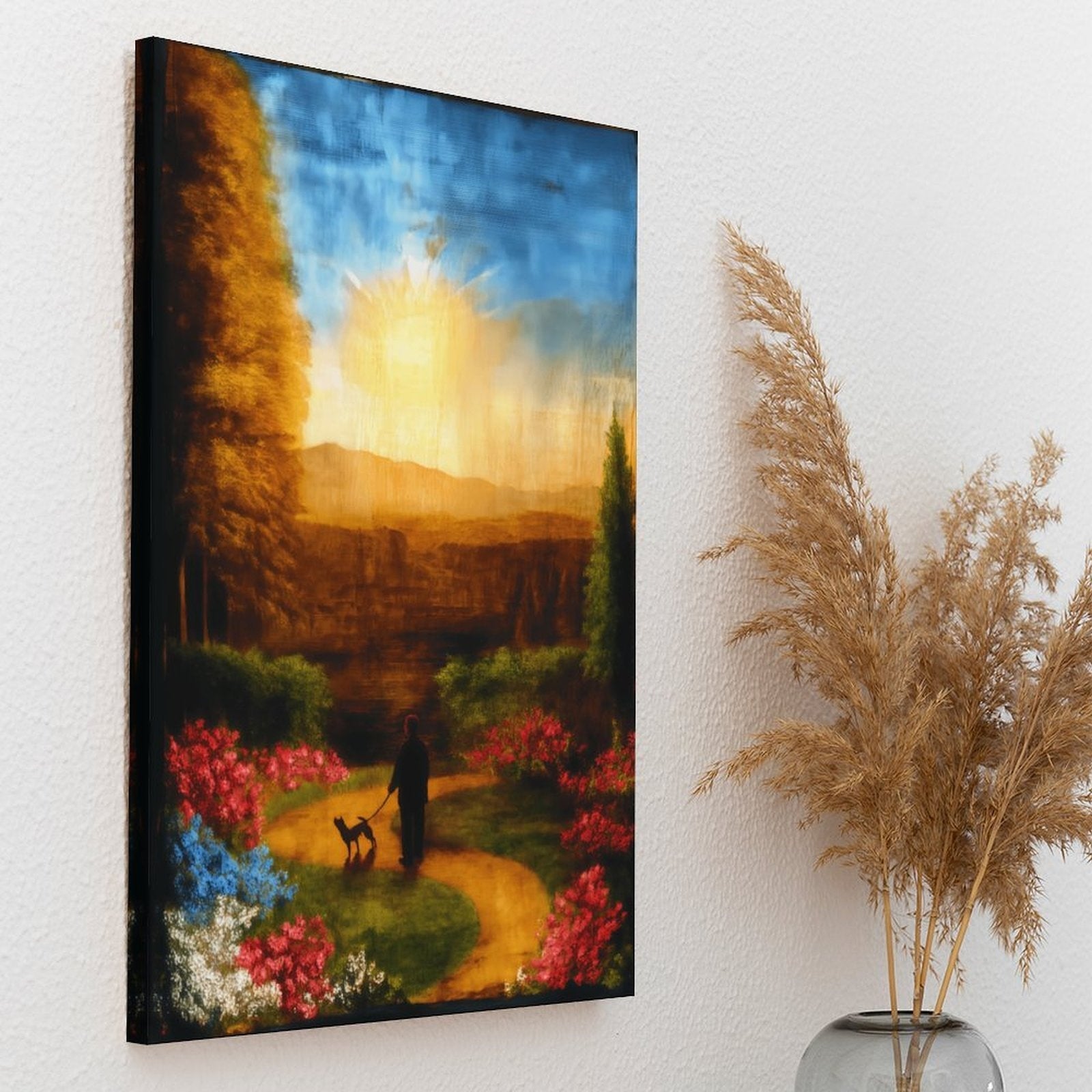 Serene Sunset Stroll Framed Canvas Art Portrait