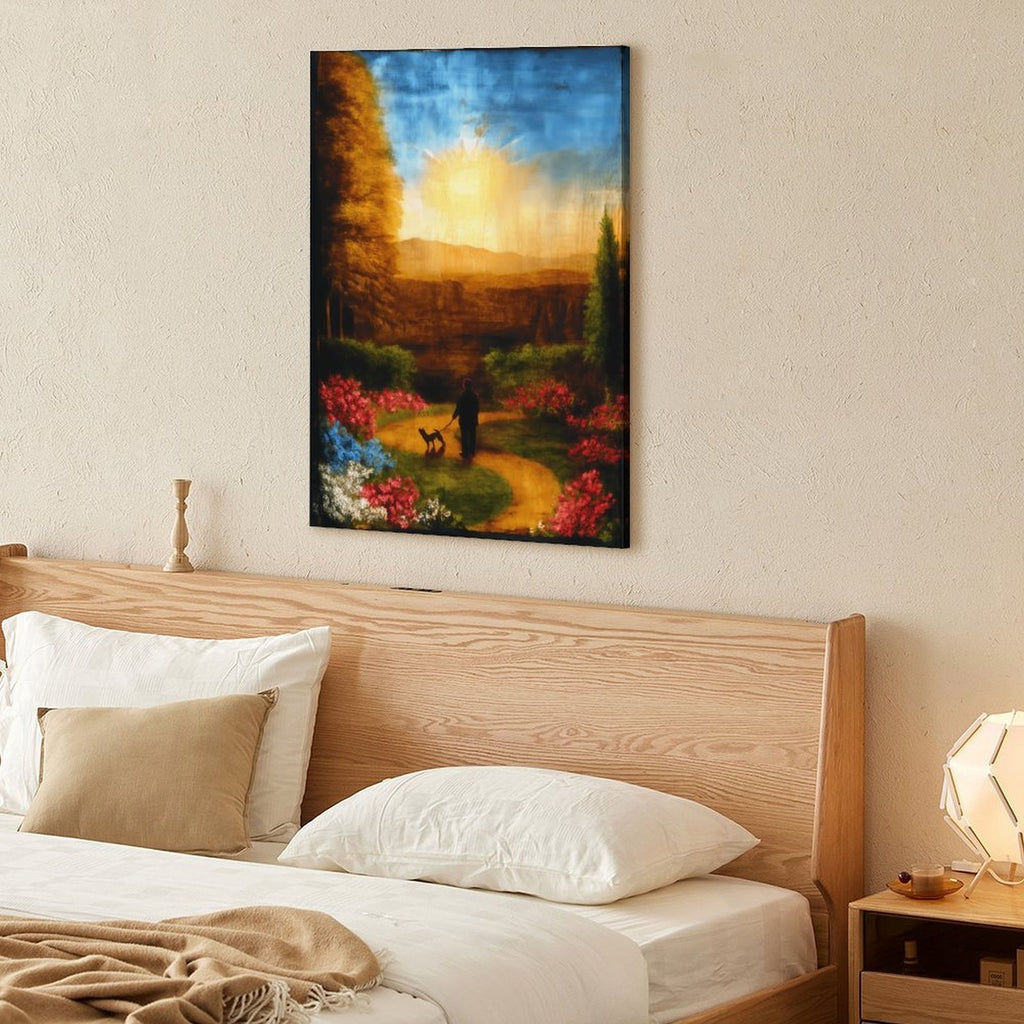 Serene Sunset Stroll Framed Canvas Art Portrait