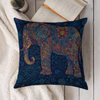 Bohemian Mandala Elephant Faux-Linen Throw Pillow Cover