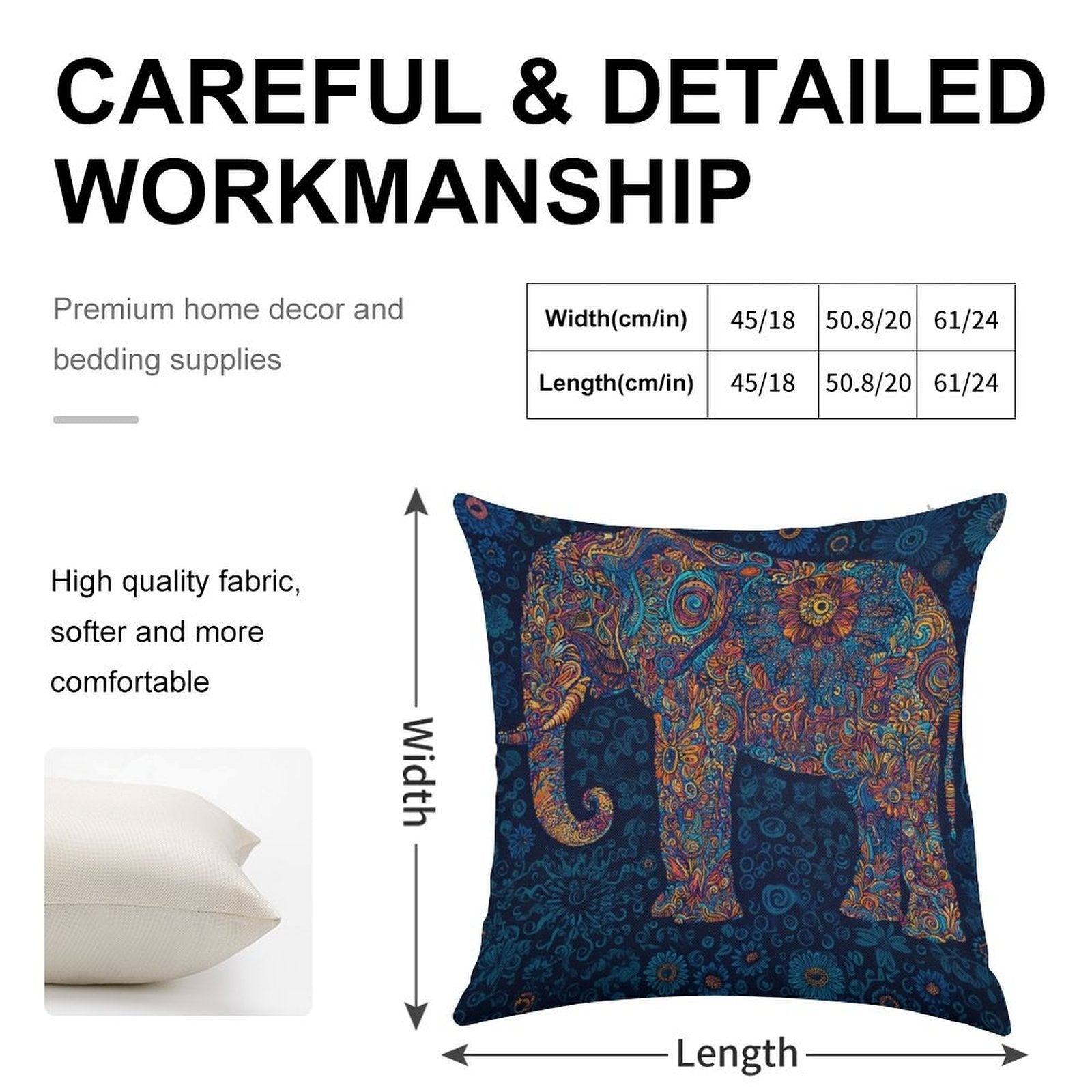 Bohemian Mandala Elephant Faux-Linen Throw Pillow Cover