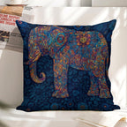 Bohemian Mandala Elephant Faux-Linen Throw Pillow Cover