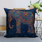 Bohemian Mandala Elephant Faux-Linen Throw Pillow Cover