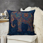 Bohemian Mandala Elephant Faux-Linen Throw Pillow Cover