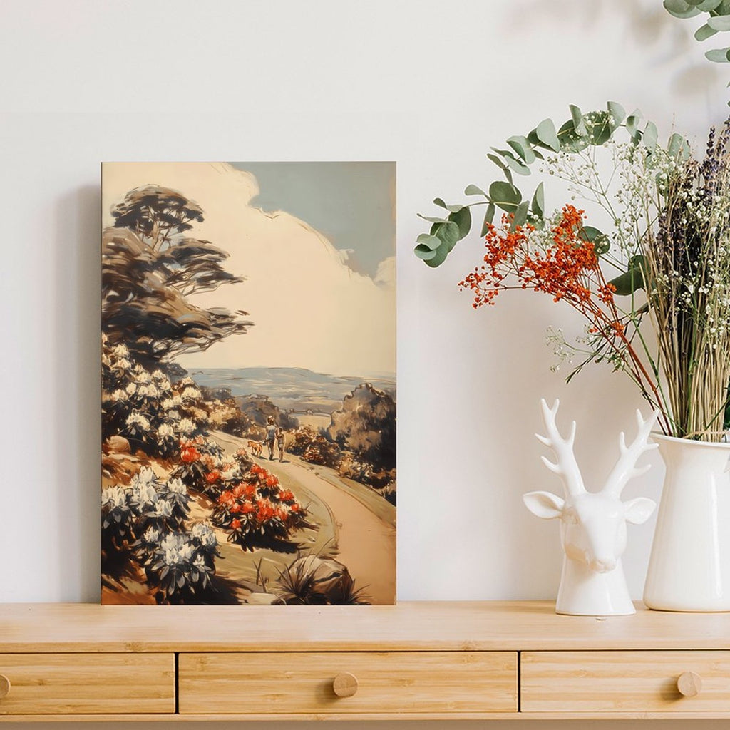 Vintage Scenic Path Framed Canvas Art - Countryside Stroll