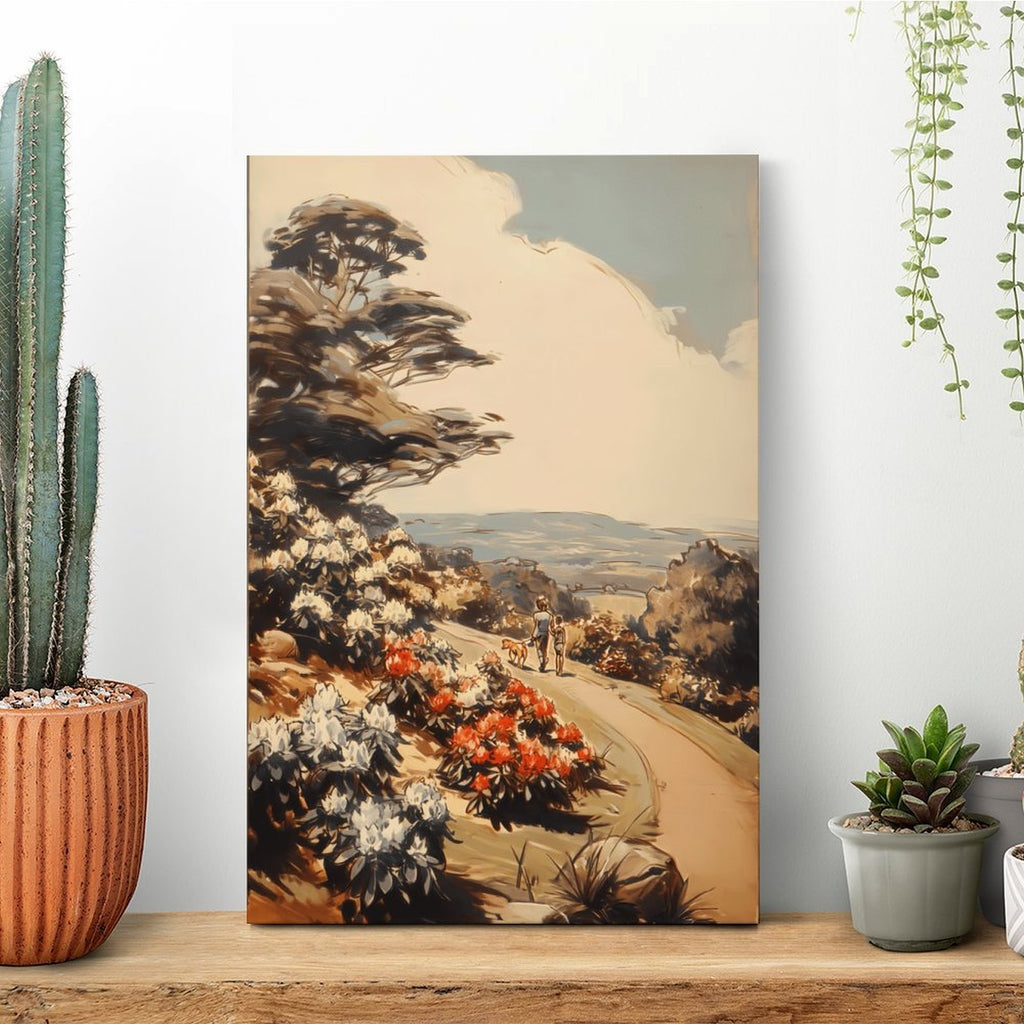 Vintage Scenic Path Framed Canvas Art - Countryside Stroll