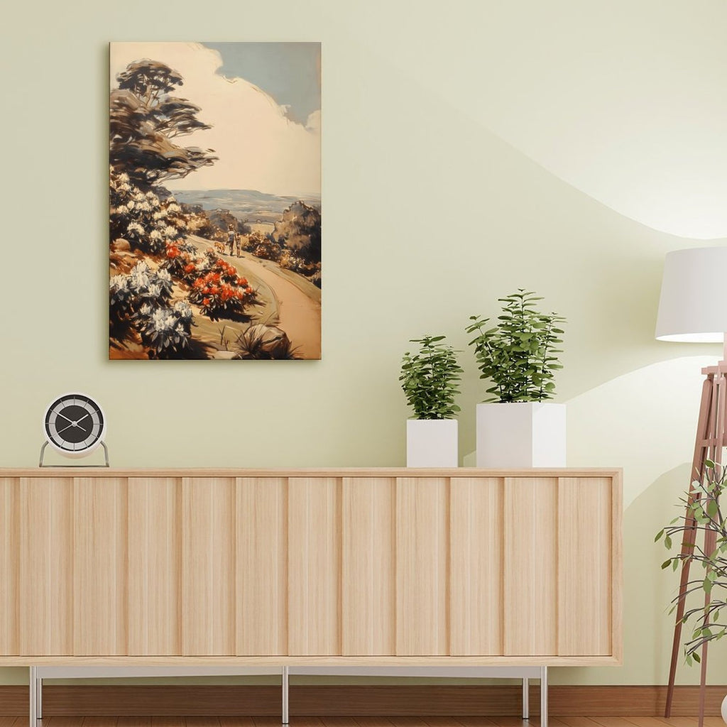 Vintage Scenic Path Framed Canvas Art - Countryside Stroll