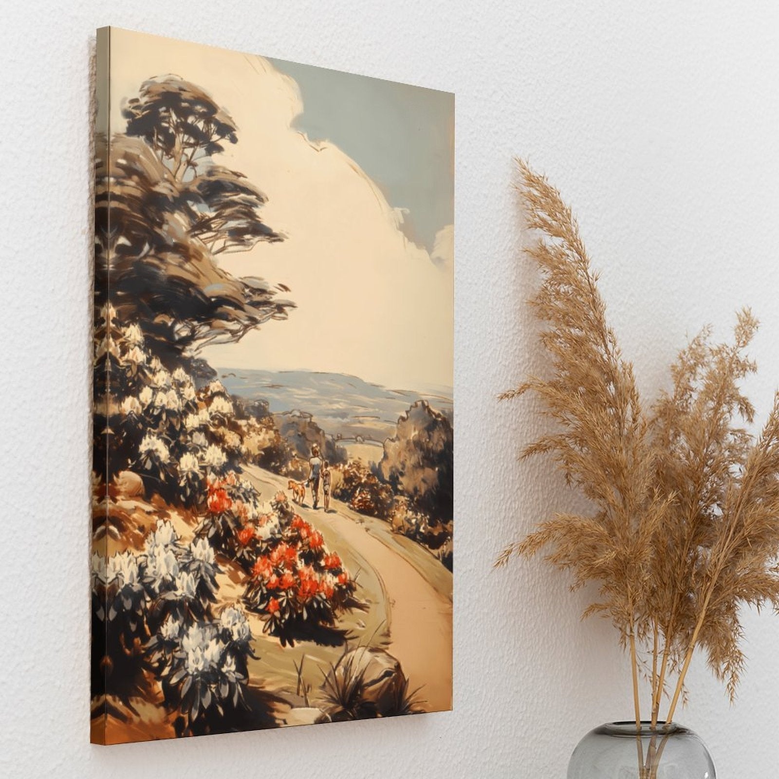 Vintage Scenic Path Framed Canvas Art - Countryside Stroll