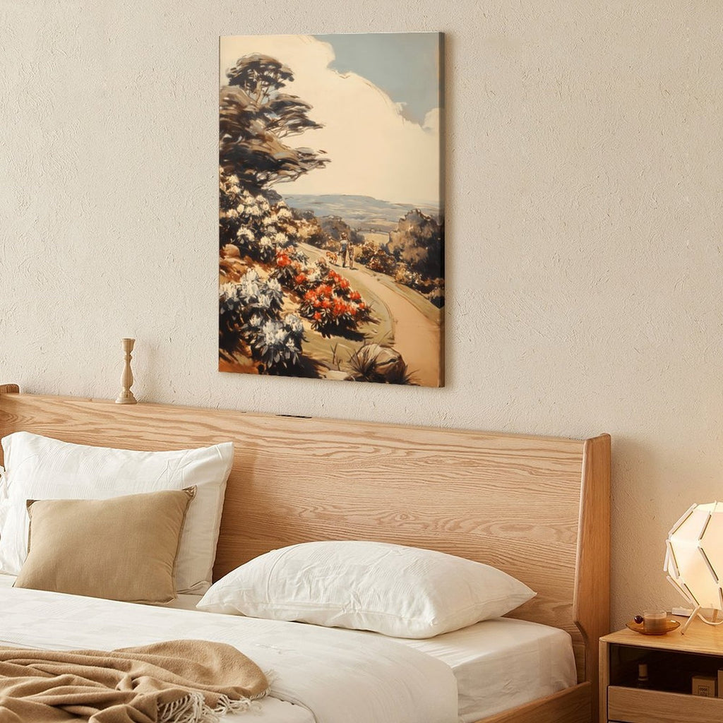 Vintage Scenic Path Framed Canvas Art - Countryside Stroll