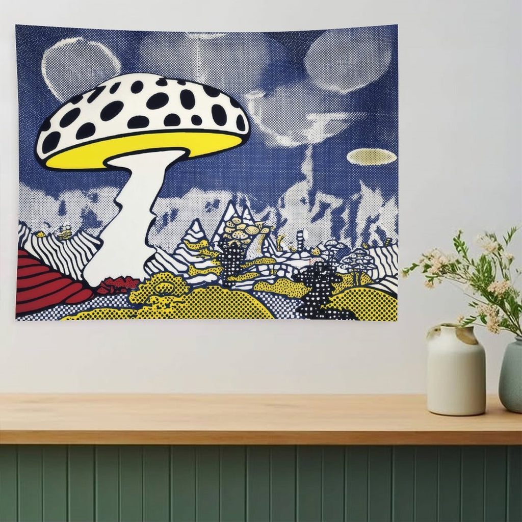 Pop Art Polka Dot Mushroom Landscape Wall Tapestry