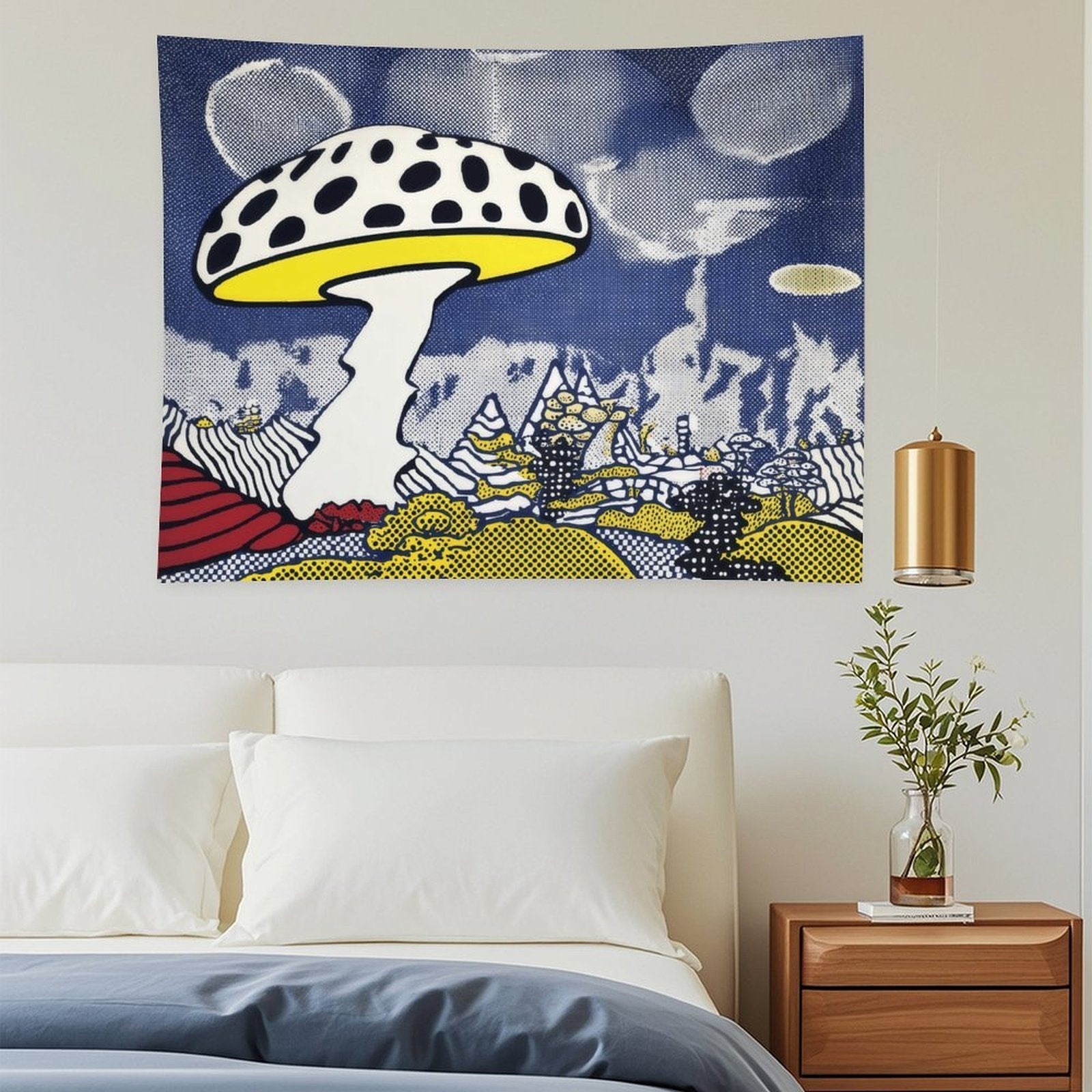 Pop Art Polka Dot Mushroom Landscape Wall Tapestry