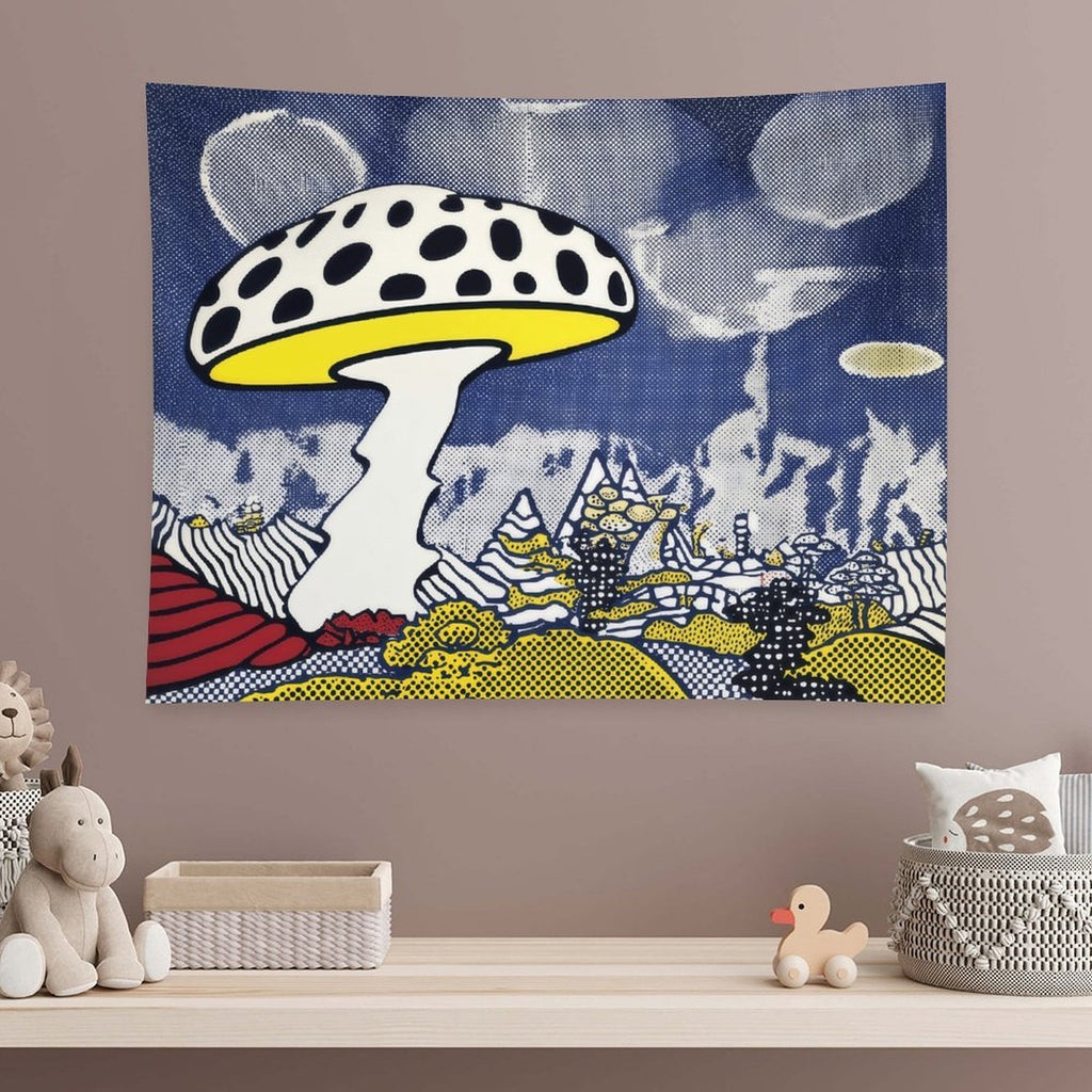 Pop Art Polka Dot Mushroom Landscape Wall Tapestry