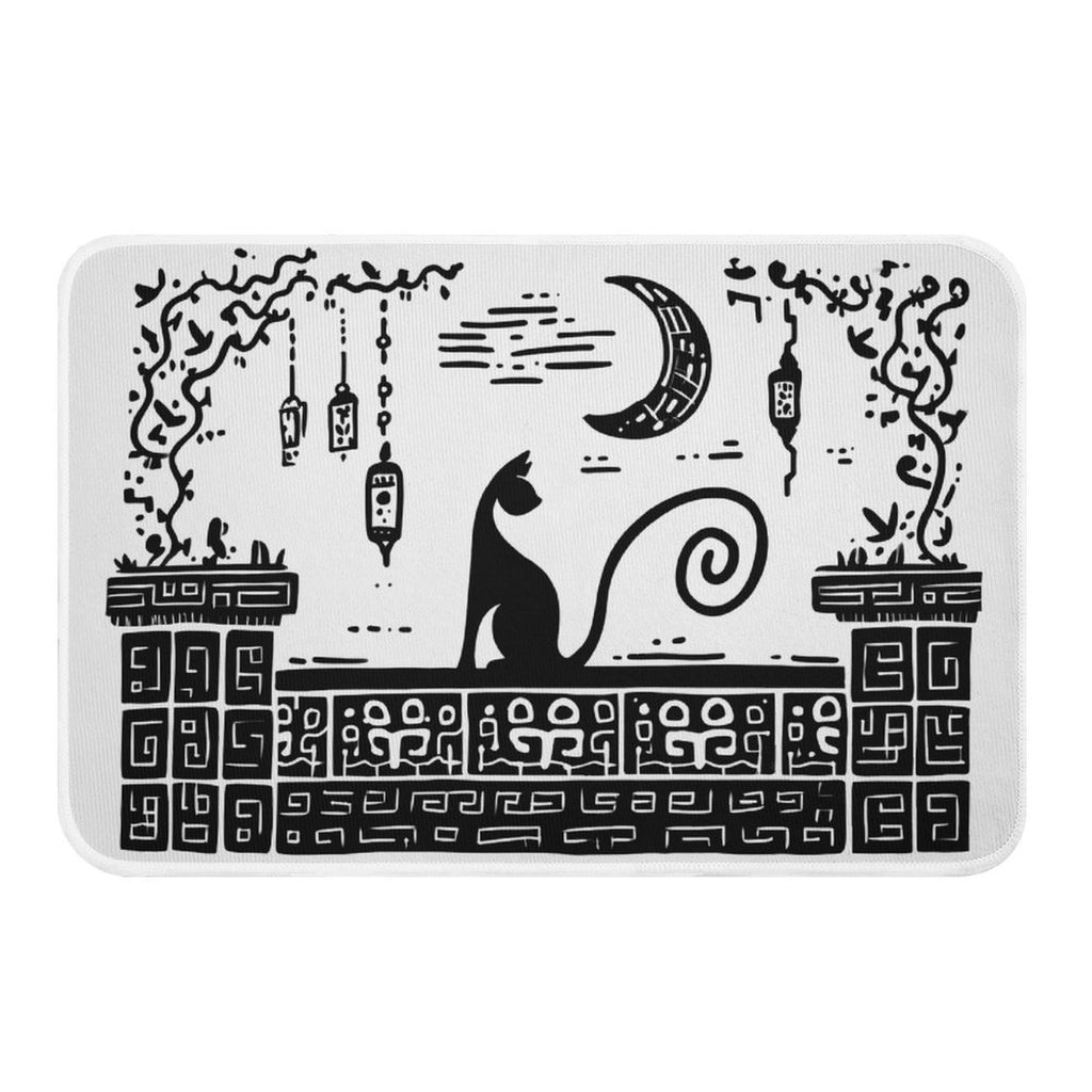 Mystic Moon & Shadow Cat Flannel Floor Mat