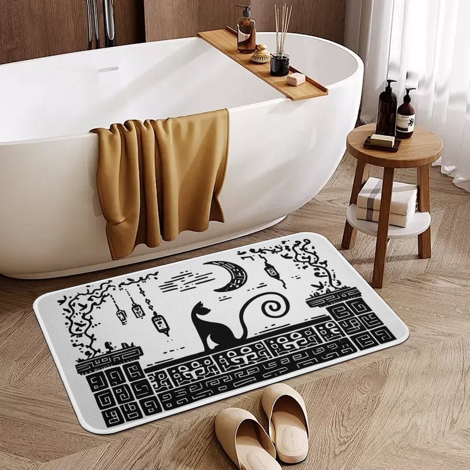 Mystic Moon & Shadow Cat Flannel Floor Mat