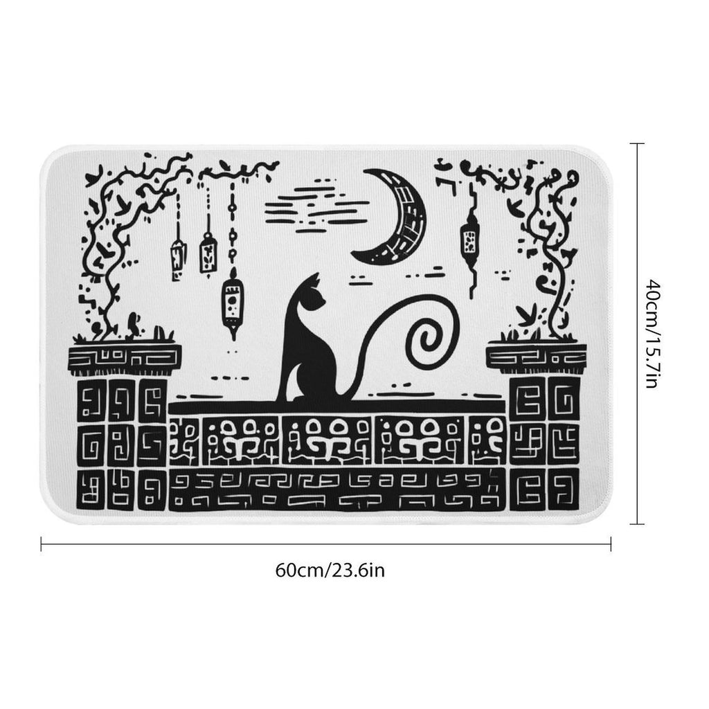Mystic Moon & Shadow Cat Flannel Floor Mat