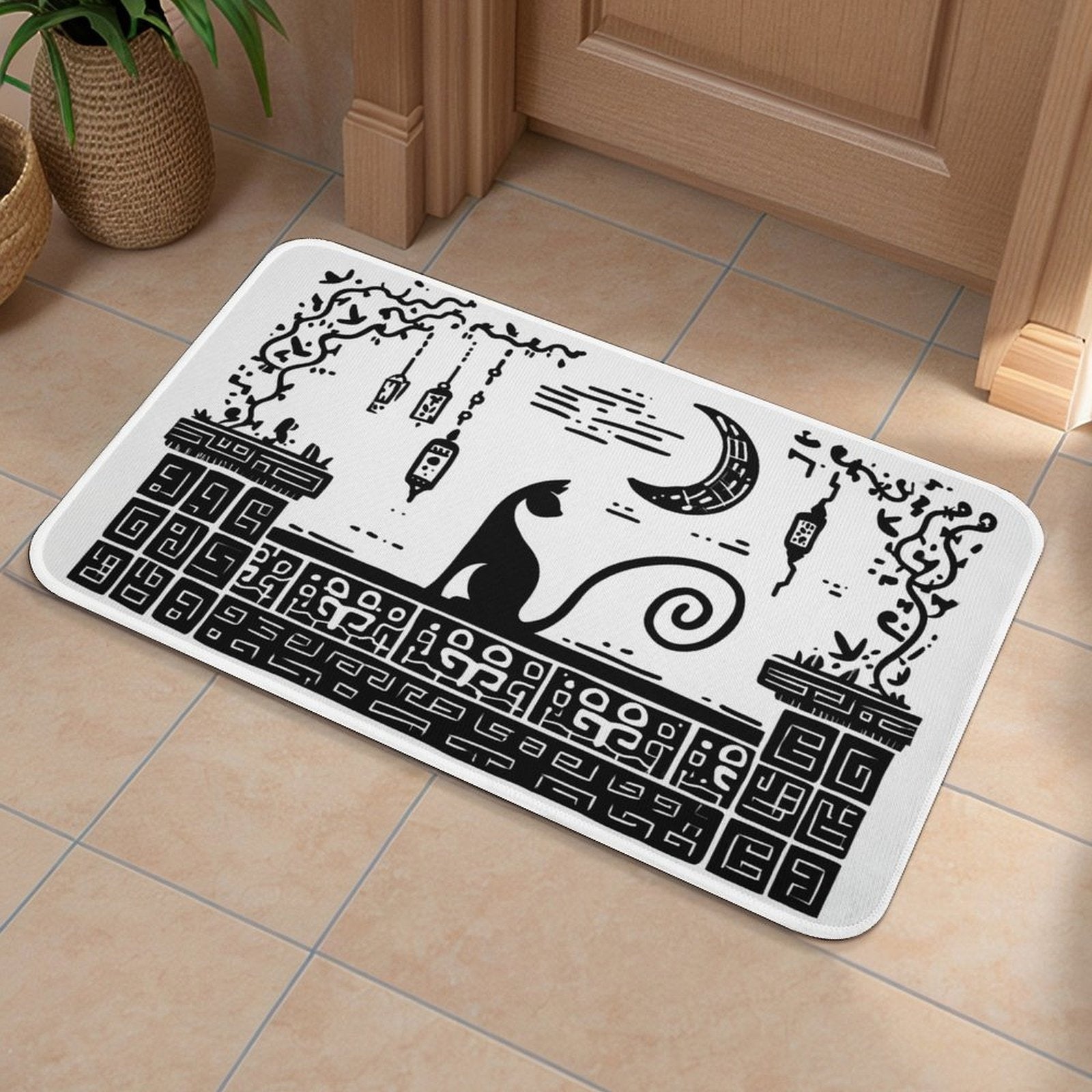 Mystic Moon & Shadow Cat Flannel Floor Mat