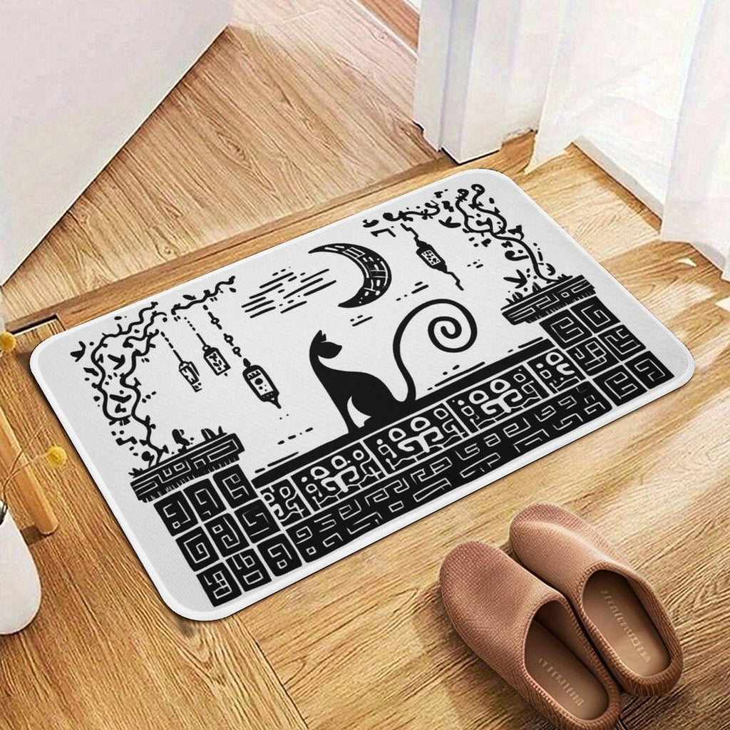 Mystic Moon & Shadow Cat Flannel Floor Mat