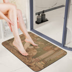 Whimsical Art Nouveau Cat Moon Rounded Diatomite Bath Mat