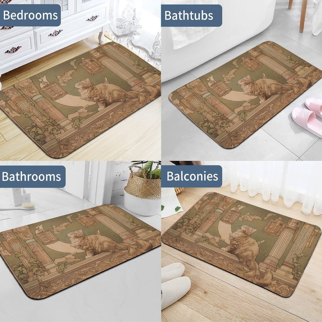 Whimsical Art Nouveau Cat Moon Rounded Diatomite Bath Mat