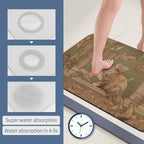 Whimsical Art Nouveau Cat Moon Rounded Diatomite Bath Mat