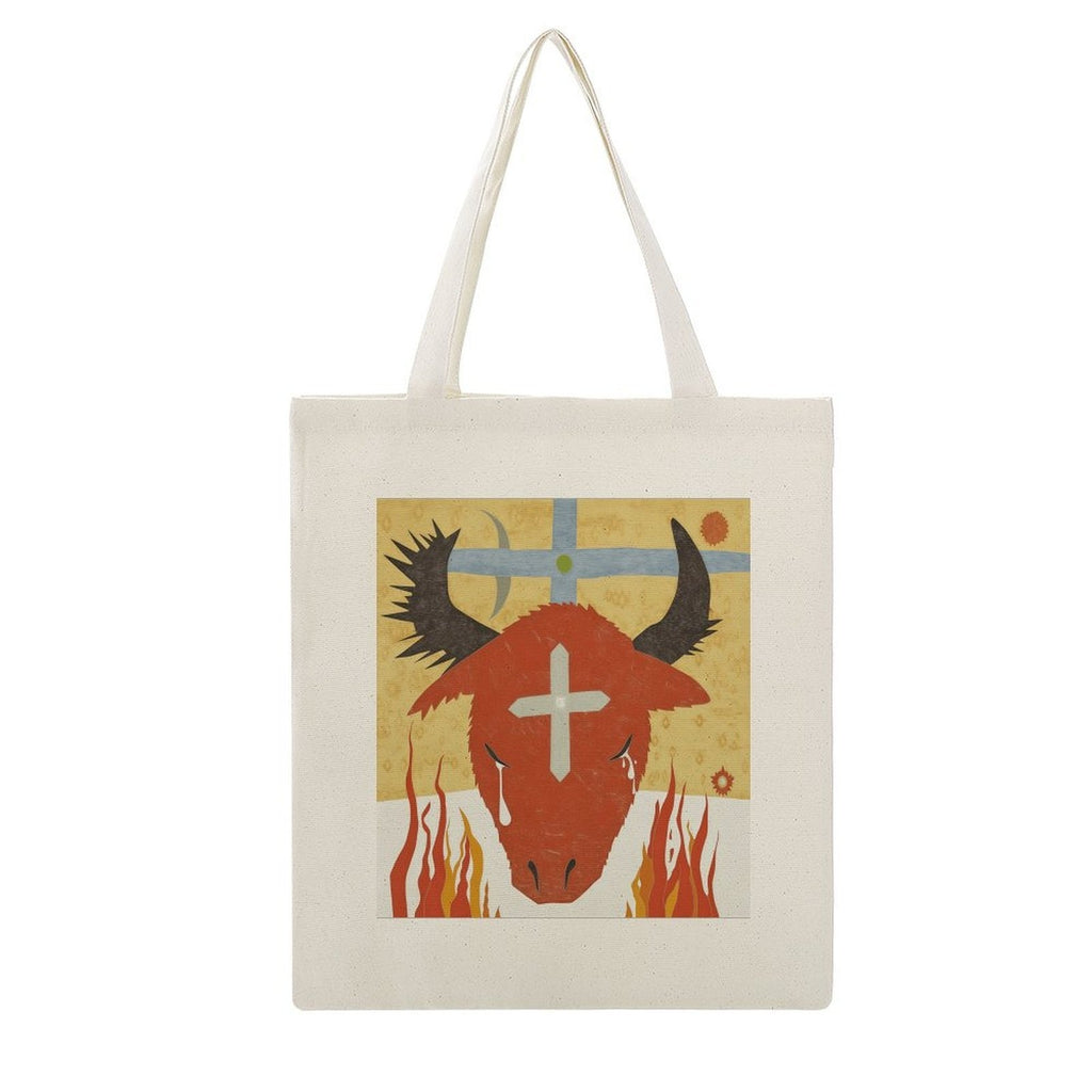 Crying Red Bull Canvas Tote Bag | Mystical Art Shoulder Bag