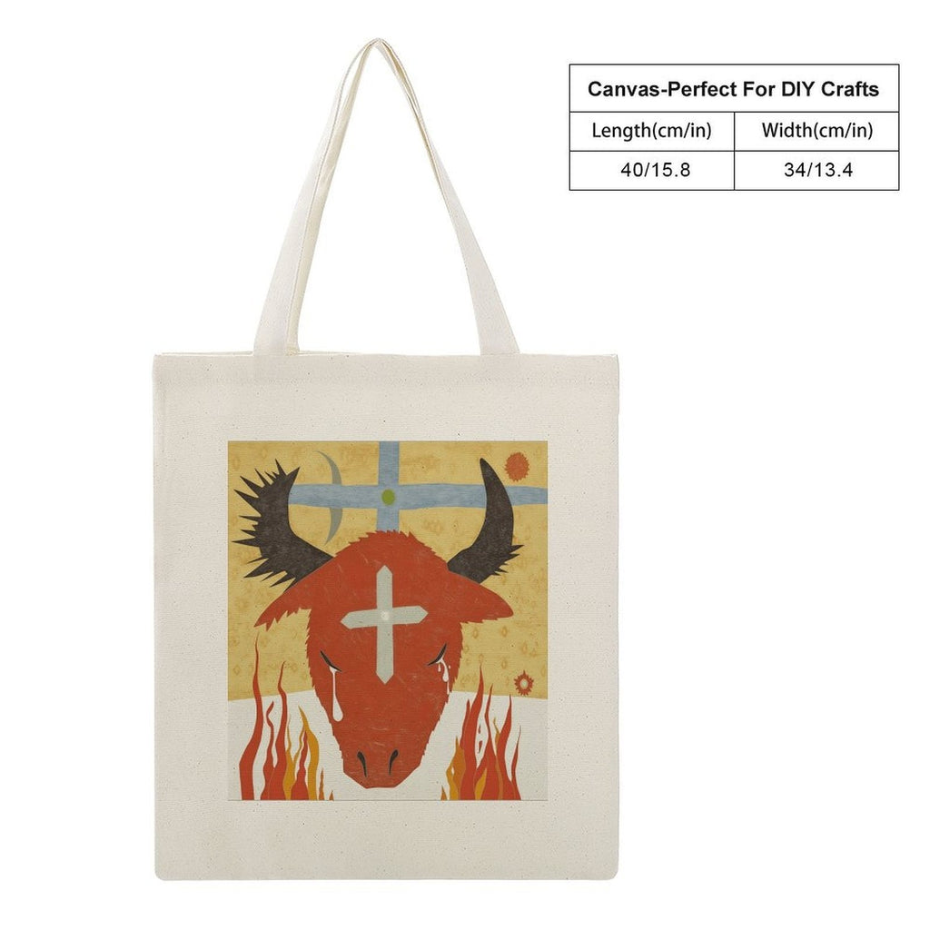 Crying Red Bull Canvas Tote Bag | Mystical Art Shoulder Bag
