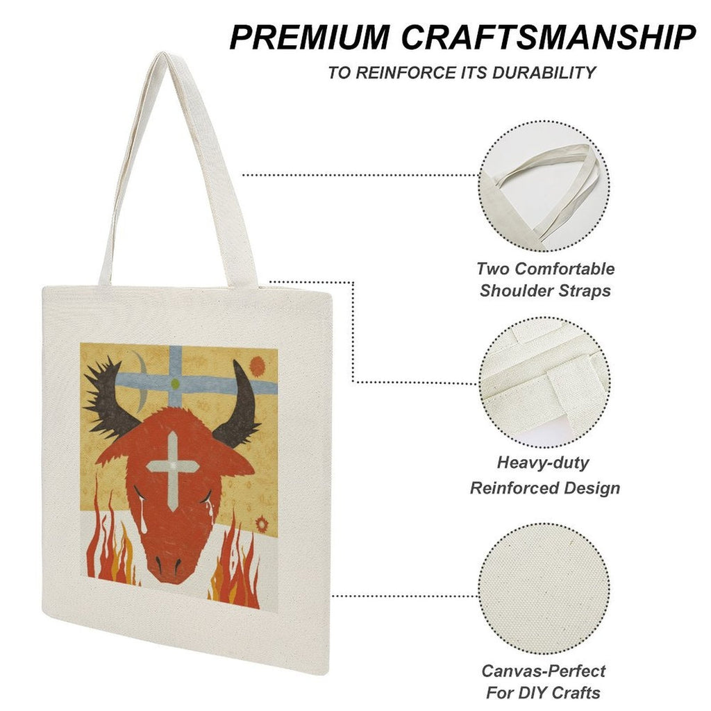 Crying Red Bull Canvas Tote Bag | Mystical Art Shoulder Bag