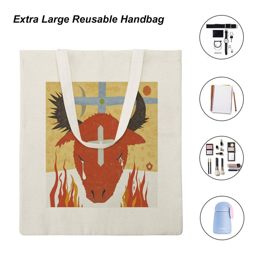 Crying Red Bull Canvas Tote Bag | Mystical Art Shoulder Bag