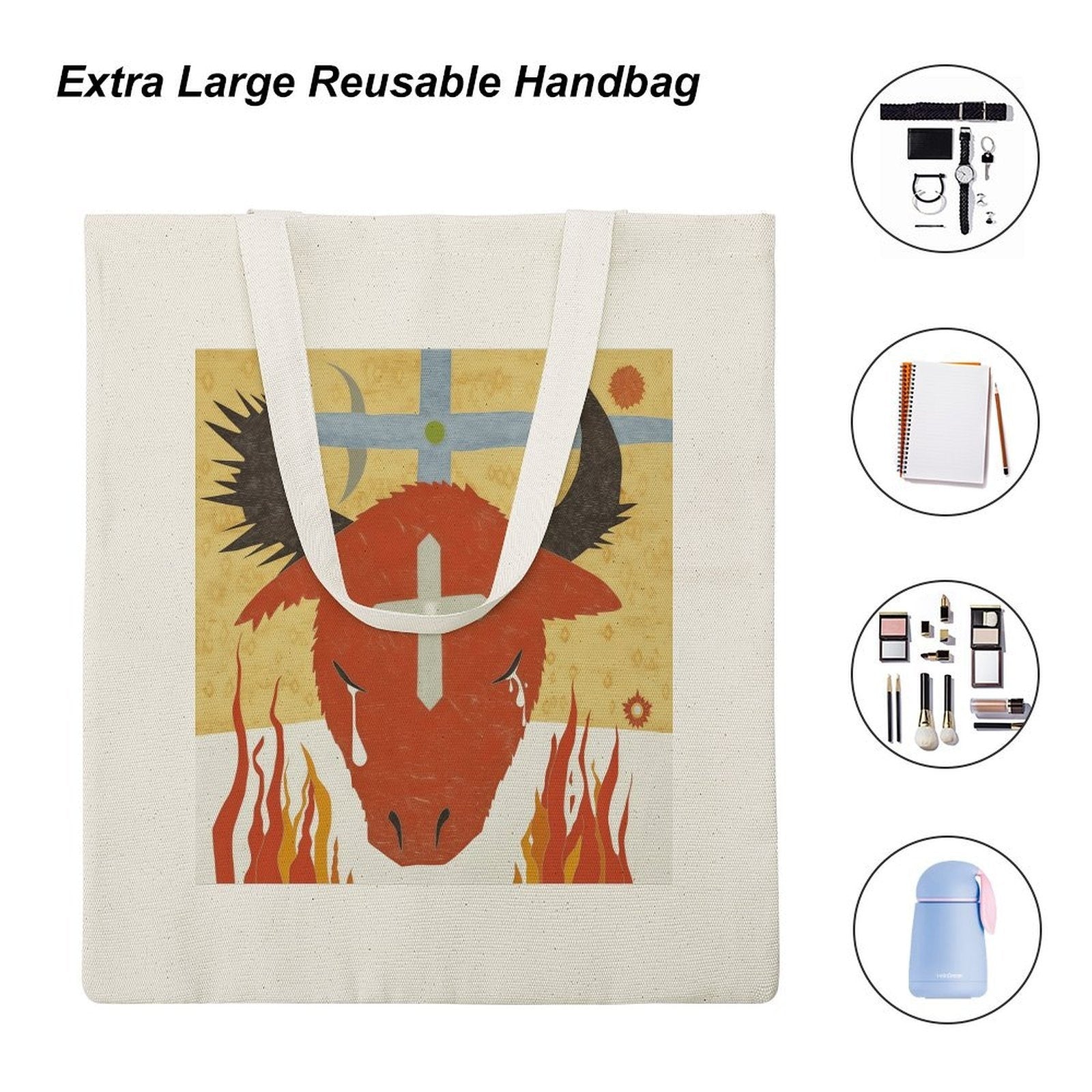 Crying Red Bull Canvas Tote Bag | Mystical Art Shoulder Bag