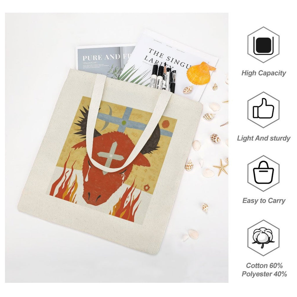 Crying Red Bull Canvas Tote Bag | Mystical Art Shoulder Bag
