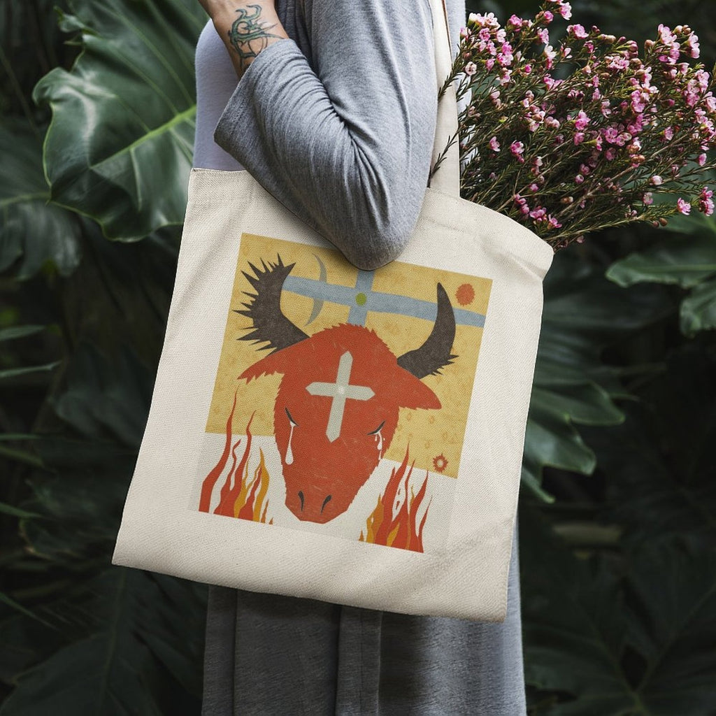 Crying Red Bull Canvas Tote Bag | Mystical Art Shoulder Bag