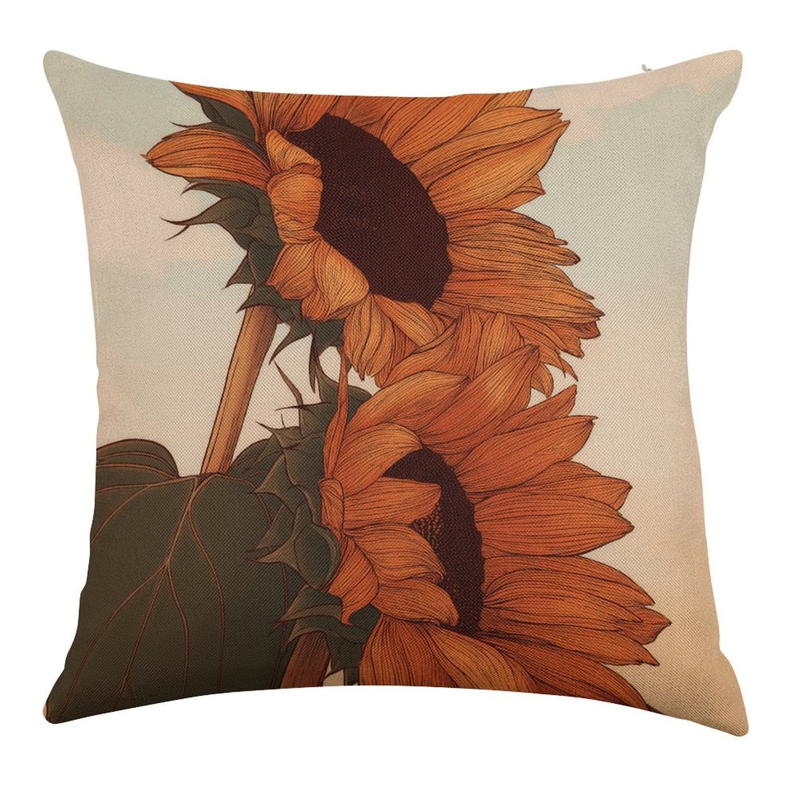 Rustic Golden Sunflowers Faux-Linen Throw Pillow Cover