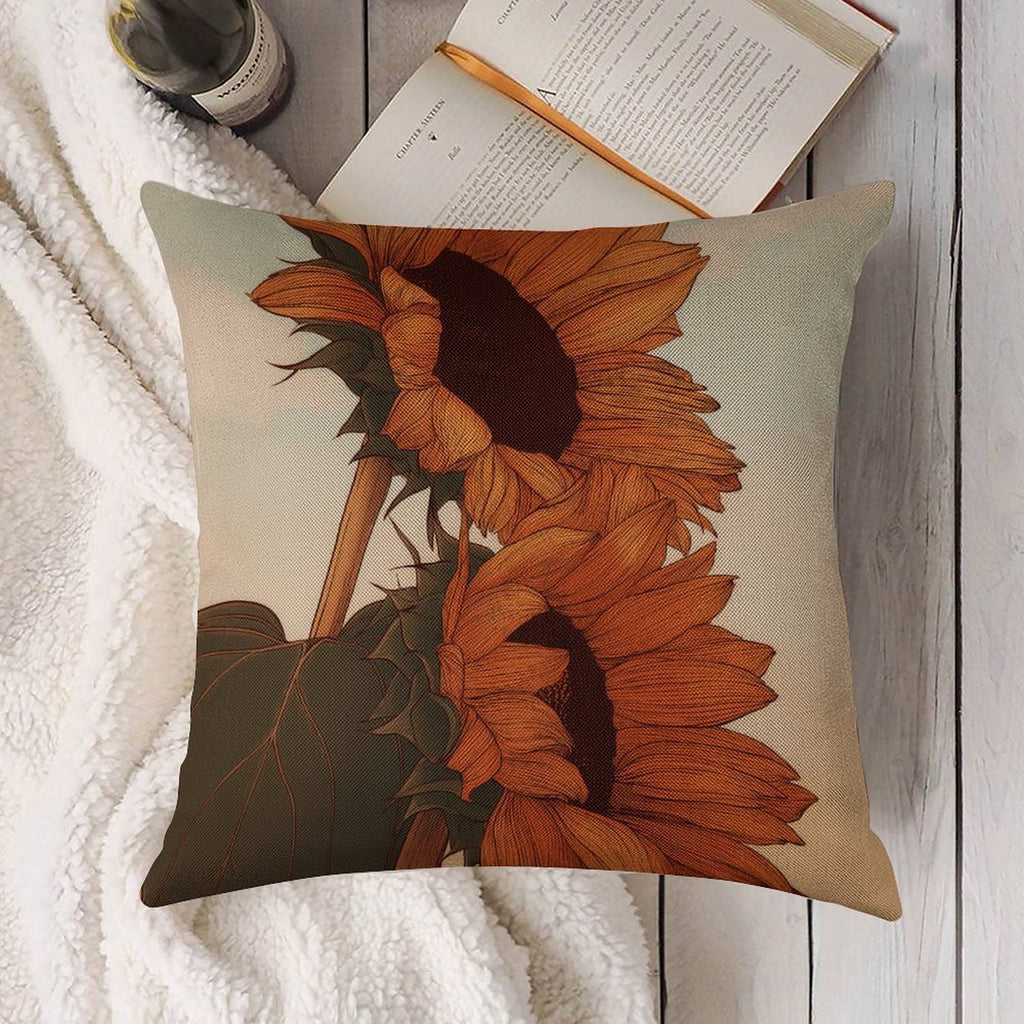 Rustic Golden Sunflowers Faux-Linen Throw Pillow Cover