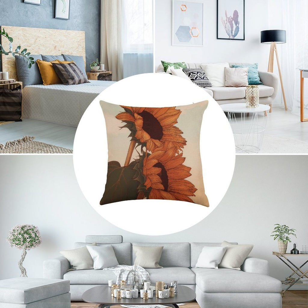 Rustic Golden Sunflowers Faux-Linen Throw Pillow Cover
