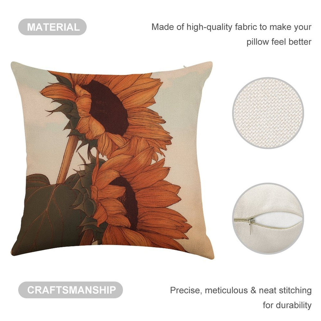Rustic Golden Sunflowers Faux-Linen Throw Pillow Cover