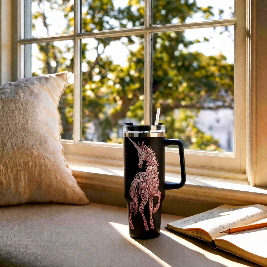 Rose Filigree Unicorn 40oz Tumbler