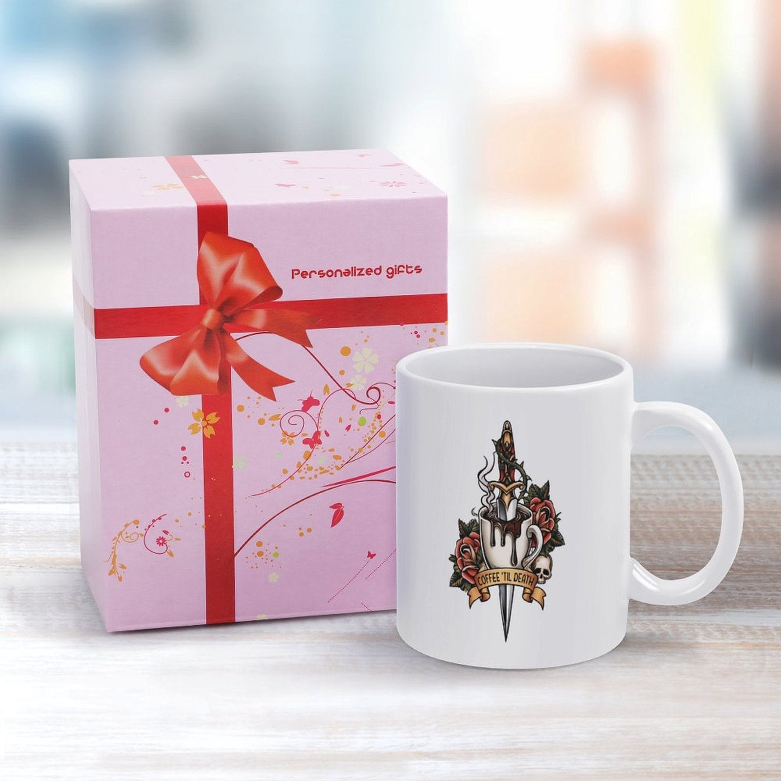 Coffee 'Til Death Tattoo Style Graphic Mug