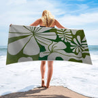 Abstract Foliage Green & White Premium Beach Towel