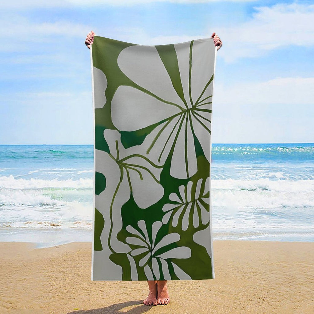 Abstract Foliage Green & White Premium Beach Towel