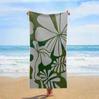 Abstract Foliage Green & White Premium Beach Towel