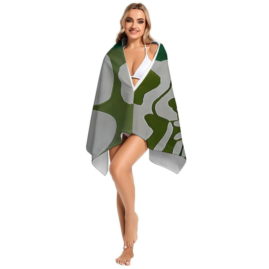 Abstract Foliage Green & White Premium Beach Towel