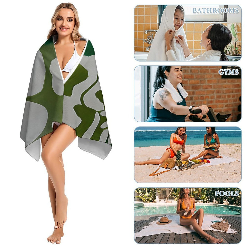Abstract Foliage Green & White Premium Beach Towel