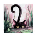 Curious Black Cat Pond Gallery Canvas Print (Square 1:1)