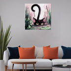 Curious Black Cat Pond Gallery Canvas Print (Square 1:1)