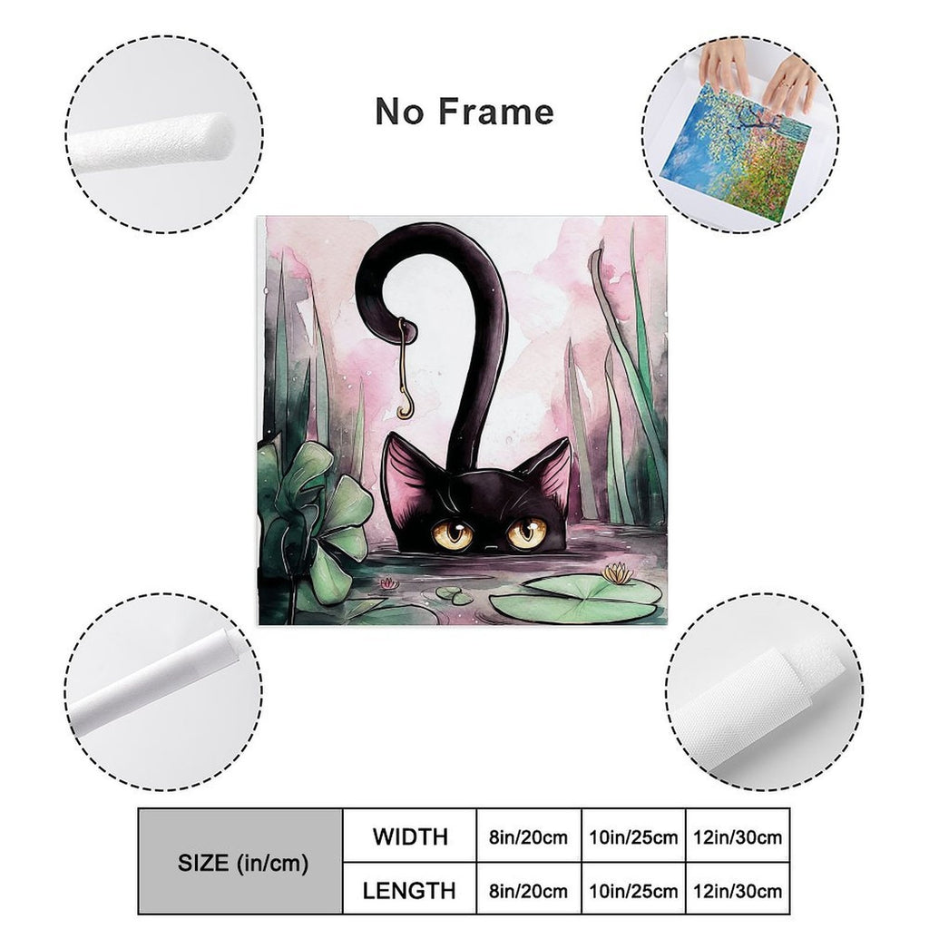 Curious Black Cat Pond Gallery Canvas Print (Square 1:1)