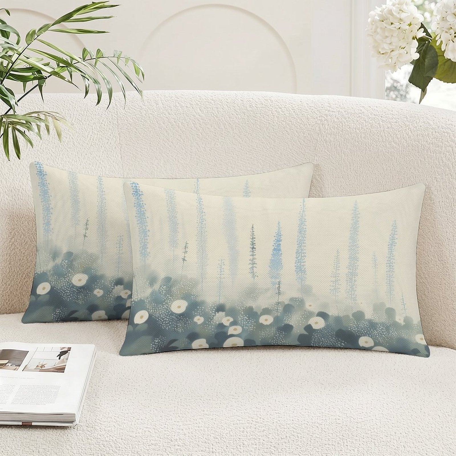 Abstract Coastal Garden Waterproof Faux-Linen Lumbar Pillow Cover