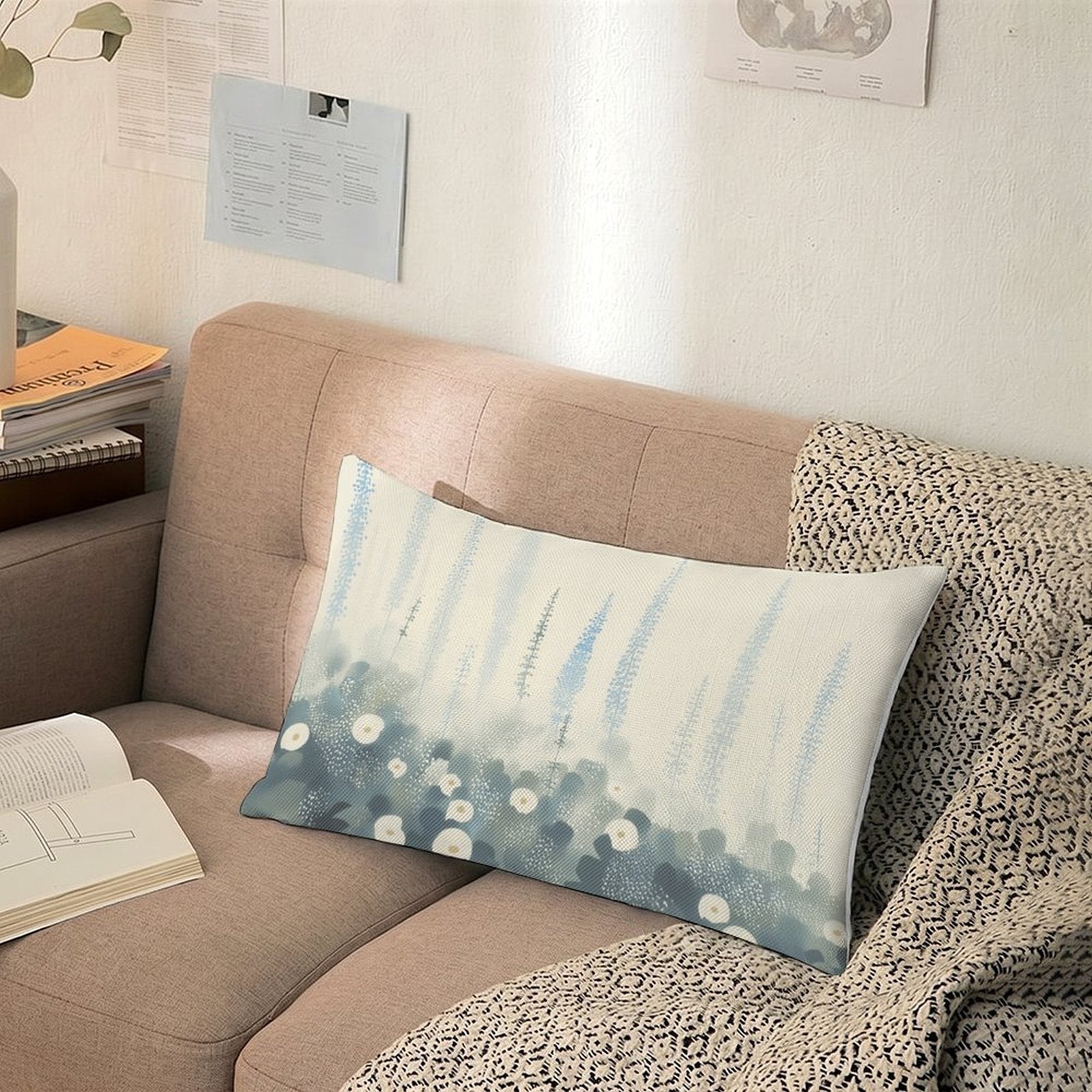Abstract Coastal Garden Waterproof Faux-Linen Lumbar Pillow Cover
