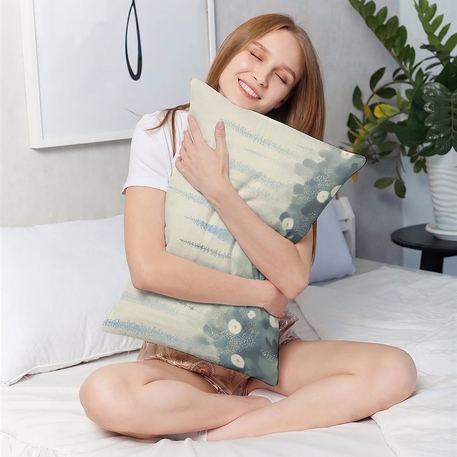 Abstract Coastal Garden Waterproof Faux-Linen Lumbar Pillow Cover