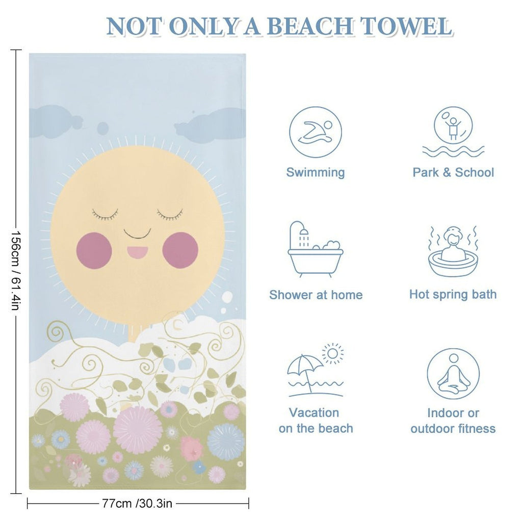 Smiling Sun and Pastel Florals Quick-Dry Beach Towel