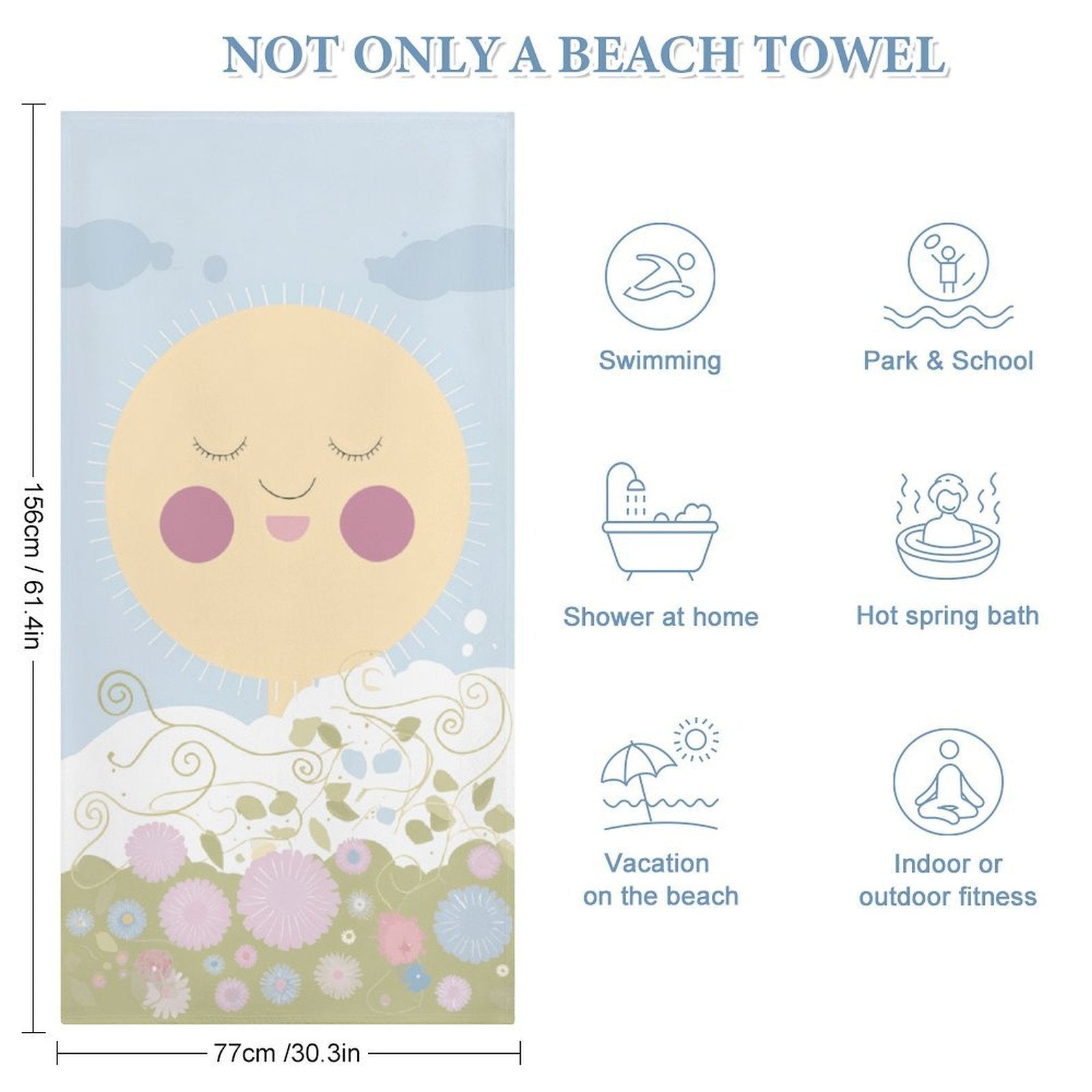 Smiling Sun and Pastel Florals Quick-Dry Beach Towel